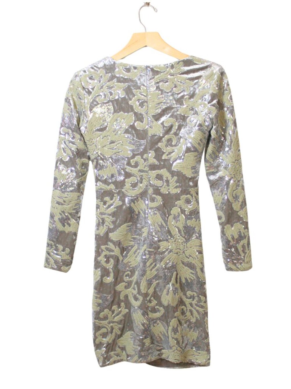Maje women's dress size XS silver floral velvet sequin formal mini ruched cutout - Picture 11 of 14